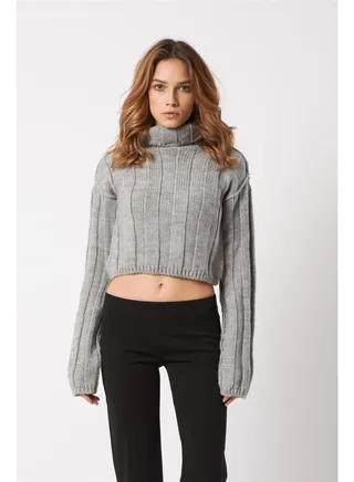 Women Sweater Cropped Wide Rib 