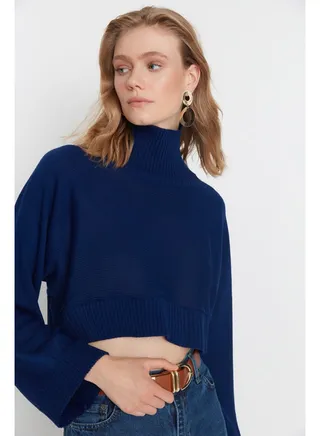 Navy Super Crop Basic Knitwear Sweater TWOAW21KZ0163 