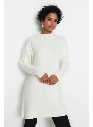 Ecru Crew Neck Basic Knitwear Sweater TCTAW24AK00142 
