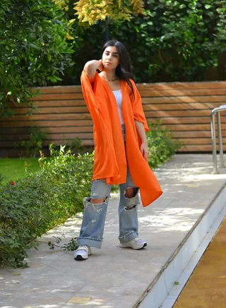 long cardigan linen orange 