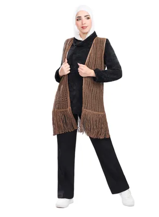Frange Faux Suede Sleeveless Cardigan - Havan 
