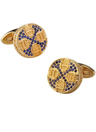 Elegant Style Super Shiny Navy Blue Crystal Circular Cufflinks 