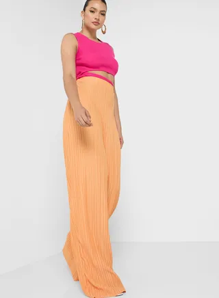 Wide Leg Plisse Pants