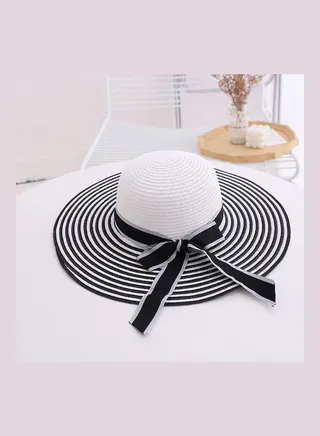 Large Brimmed Straw Hat White/Black 