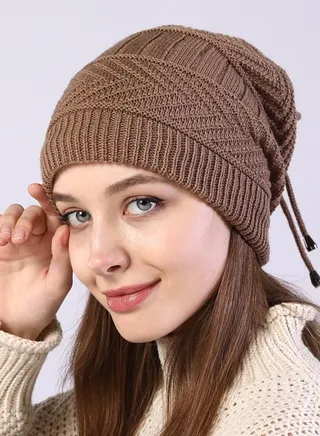 Women Winter Slouchy Beanie Outdoor Warm Stocking Hat Thick Knitted Skull Hats Multifunctional Hat for Scarves Mask Khaki 