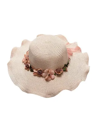 Bow Detail Beach Hat Milky White/Pink 