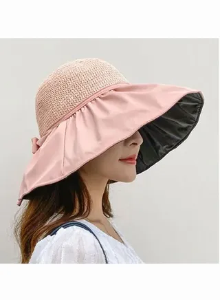 Women Wide Brim Sun Hat Summer Beach Sun Hat Travel Foldable Brim Floppy Beach Hats for Women Outdoor UV Protection Mesh Beach Fishing Bucket Hat 