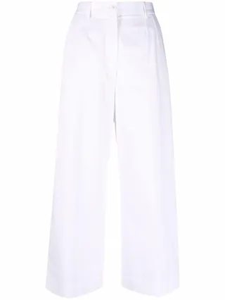Logo-Buttons Wide Leg Cropped Trousers