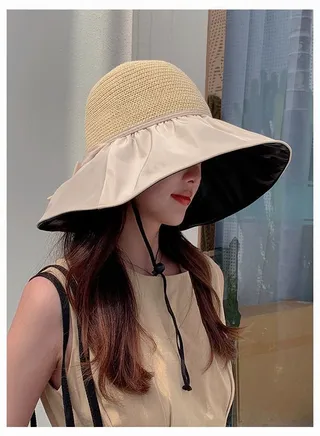 Women Wide Brim Sun Hat Summer Beach Sun Hat Travel Foldable Brim Floppy Beach Hats for Women Outdoor UV Protection Mesh Beach Fishing Bucket Hat 