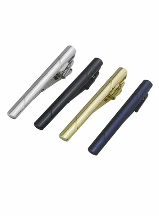 Stainless Steel Necktie Clips Simple Metal Tie Clips Bar Clips for Men Skinny Tie Bar Clasp Set Best Gift of Business Wedding Daily Dress Suit 4Pcs (Gold, Silver, Brilliant Black, Dark blue) 