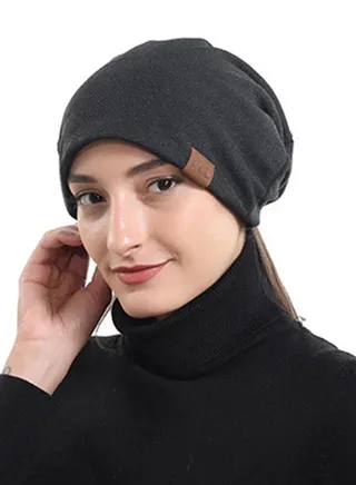 Slouchy Beanie Hat Baggy Skull Sleep Cap Thin Hip-hop Soft Stretch Knit Sleeping Hat Headwear Head Wrap Cap for Women Black 