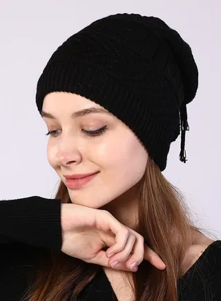 Women Winter Slouchy Beanie Outdoor Warm Stocking Hat Thick Knitted Skull Hats Multifunctional Hat for Scarves Mask Black 