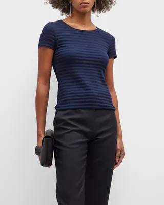 Textured Striped Crewneck Jersey Tee