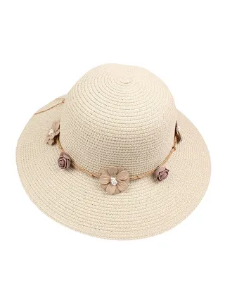 Straw Hat With Garland Beige 