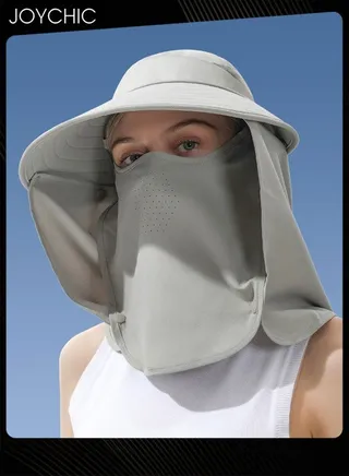 Summer Sunscreen Visor Hat for Women Outdoor Fishing Camping Breathable Bucket Hat Detachable Large Brim Empty Top Hat with Removable Face Mask 