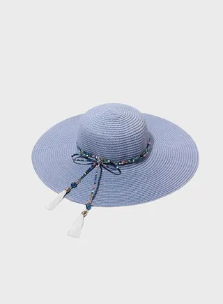 Wide Brim Straw Hat Blue 