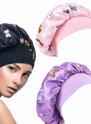 Silk Bonnet Night Sleep Cap No Tight Bathroom Cap Hairdressing Cap Soft and Comfortable Without Hurting Hair for Women Girls Sleeping Hair Care Head Cover Elastic Hat 3PCS 