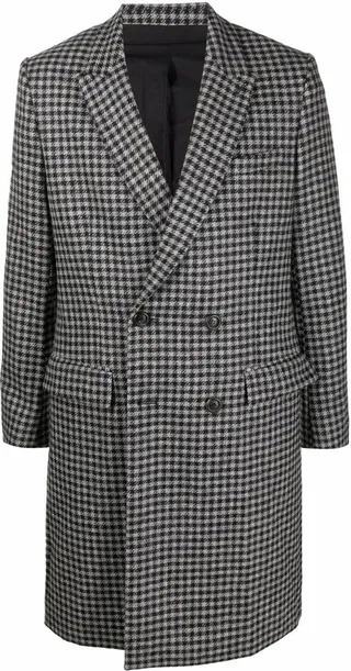 Houndstooth Pattern Double-Breasted Coat