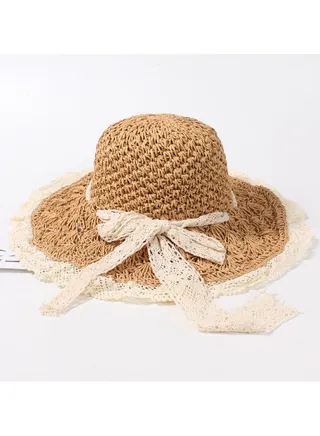 New Fashionable and Elegant Straw Hat with Bow Tie Straw Hat 