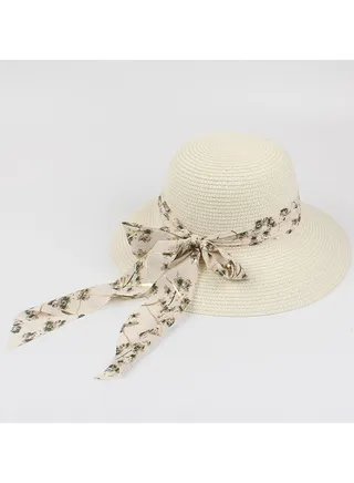 New Fashion Ribbon Bow Straw Hat 