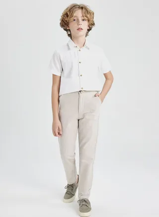 Boy Regular Fit Standard Leg Linen Look Trousers 