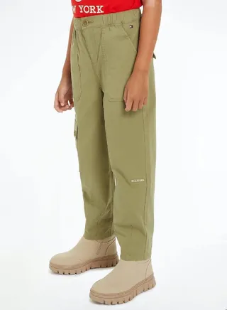 Boys' Th Monogram Wide Leg Cargo Trousers -  Stretch organic cotton, Green 