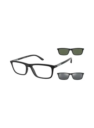 Men's Rectangle Eyeglass Frame With 2 Clips - Lens Size: 55mm 