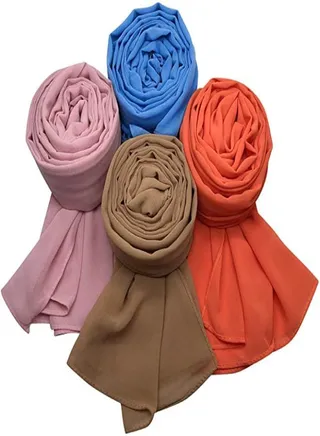 Bundle Of Four Plain Casual Chiffon Scarf Big Size - Multicolor 
