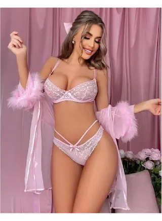 Short lingerie playsuits, elegant babydoll nightgown and pink robe for women from Four H, code 225 