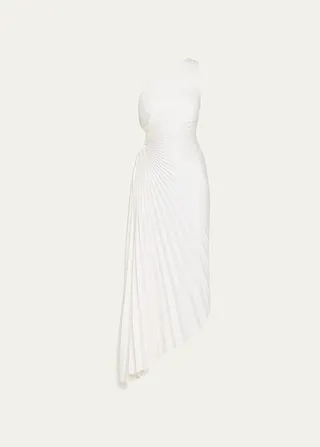 Delfina Pleated Long Asymmetric One-Shoulder Dress