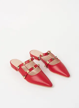 Embellished Pointed Toe Mules Red/Gold 