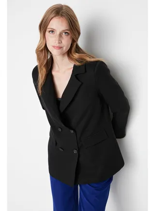Black Regular Lined Blazer with Buttons TWOAW21CE0272 