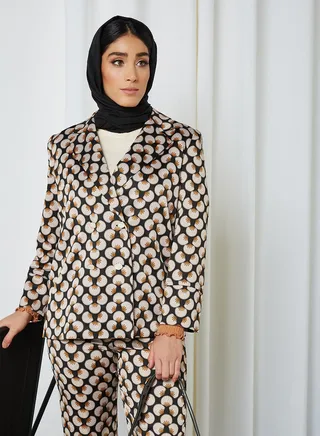 All-Over Print Tailored Blazer Ecru 