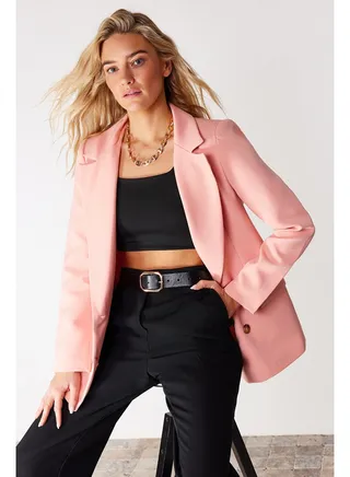 Puppy Mouth Regular Lined Double Breasted Closure Woven Blazer Jacket TWOSS21CE0107 