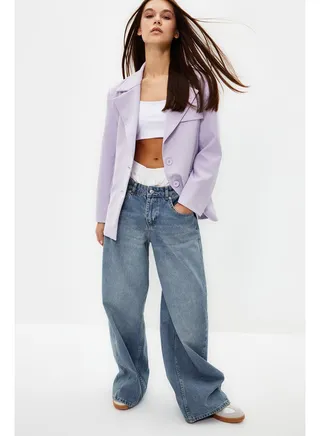 Lilac Oversize Lined Woven Blazer Jacket TWOSS22CE0077 