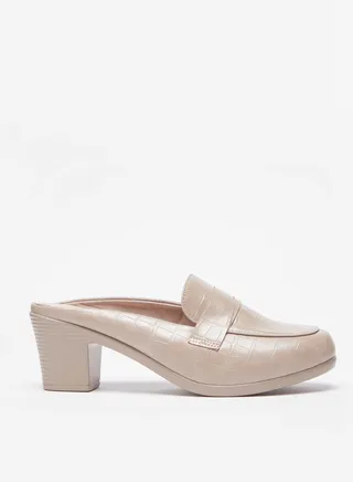 Women Textured Slip-On Mules with Block Heels 
