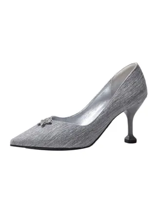 Leather Pull-On Pumps Silver 