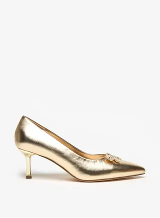 Women's Studded Bow Accent Pointed Toe Pumps with Stiletto Heels