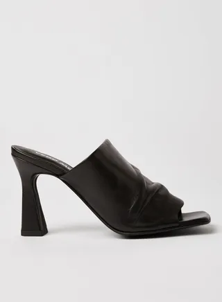 High Heel Leather Sandals Black 