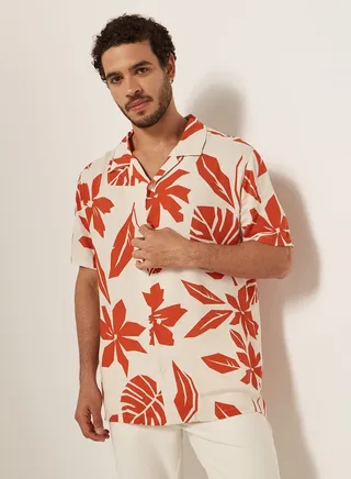 Iconic Floral Print Camp Collar Shirt with Short Sleeves 