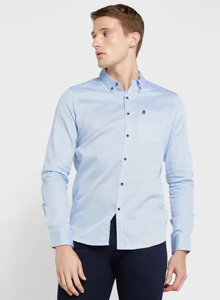 Men Blue Slim Fit Printed Cotton Casual Shirt 
