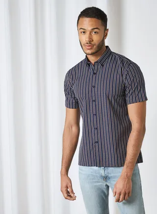Solid Short Sleeve Shirt Striped 