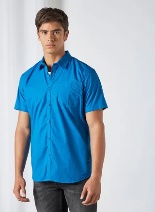 Men's Basic Short Sleeve Shirt Dark Azure Blue 