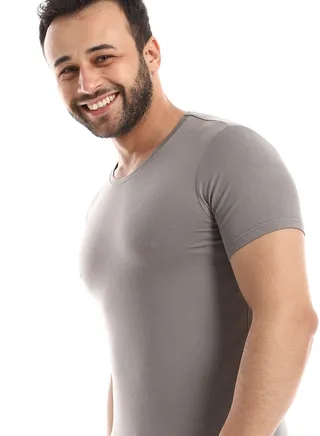 Red Cotton Short Sleeve Undershirt For Men- Round Neck, Grey 