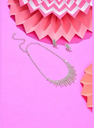 Silver Plated Designer Stone Necklace and Earring Set