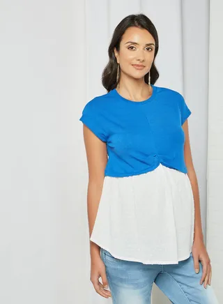 Maternity Plumeti Layered Top Blue 