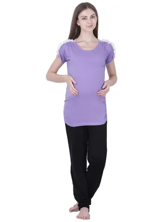 Polo Maternity Top With Lace Purple 