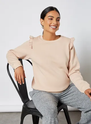 Frilled detailing Maternity Sweatshirt Peach Pink 