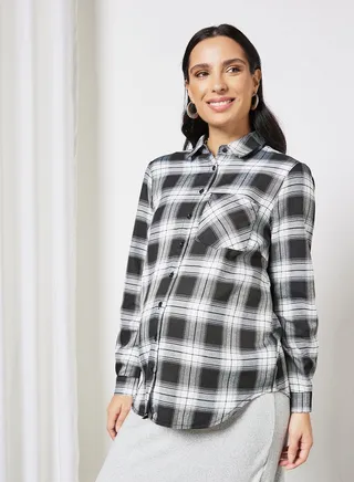 Maternity Checked Shirt Black/White 