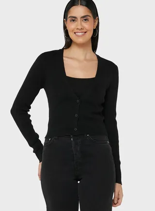 Ribbed Button Detail Cardigan